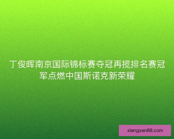 丁俊晖南京国际锦标赛夺冠再揽排名赛冠军点燃中国斯诺克新荣耀